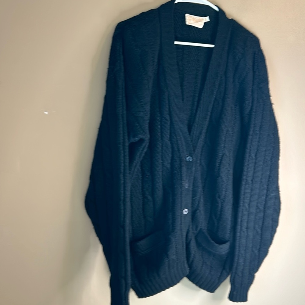 Pendleton  100% Virgin Wool Black Pocketed Cardigan. Size Large Tall